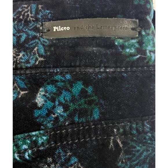 ANTHROPOLOGIE Pilcro And The Letterpress Blue Floral Velour Pants Stretch Sz 30 - Picture 7 of 9